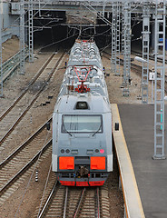 Image showing Beautiful photo of high speed modern commuter train, motion blur