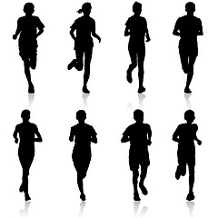 Image showing Set of silhouettes. Runners on sprint, men. illustration.