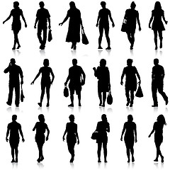 Image showing Black silhouettes of beautiful mans and womans on white backgrou