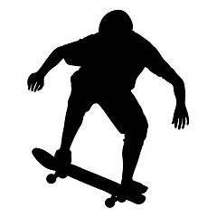 Image showing Silhouettes a skateboarder performs jumping.