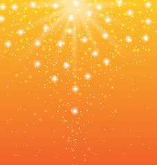 Image showing Abstract orange background with sun rays and shiny stars