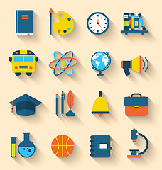 Image showing Illustration Set of Education Flat Colorful Icons with Long Shad