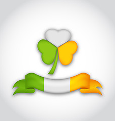 Image showing Shamrock and ribbon in traditional Irish flag colors for St. Pat