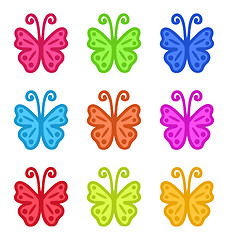 Image showing Set of Colorful Hand Drawn Butterflies Isolated on White Backgro