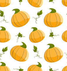 Image showing Seamless Pattern Pumpkins Green Leaves