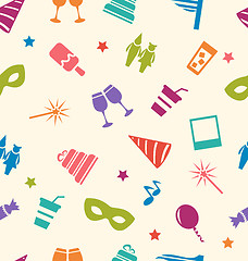 Image showing Seamless Pattern of Party Colorful Icons, Wallpaper for Holidays