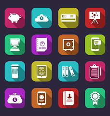 Image showing Colorful business and office objects, flat icons with long shado