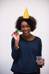 Image showing happy young woman celebrating