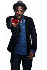 Image showing The black man with happy expression with credit card