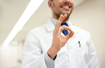 Image showing close up of doctor at hospital showing ok sign