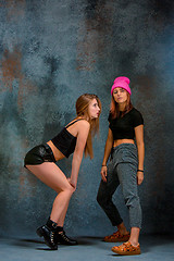 Image showing The two attractive girls dancing twerk in the studio