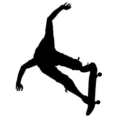 Image showing Silhouettes a skateboarder performs jumping.