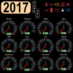 Image showing year 2017 calendar speedometer car