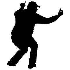 Image showing Silhouettes man taking selfie with smartphone on white background.