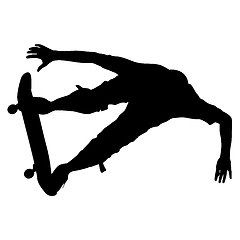 Image showing Silhouettes a skateboarder performs jumping.