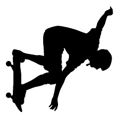 Image showing Silhouettes a skateboarder performs jumping.