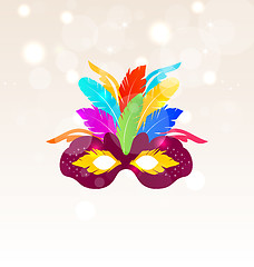 Image showing Colorful Carnival Mask with Feathers on Glowing Background