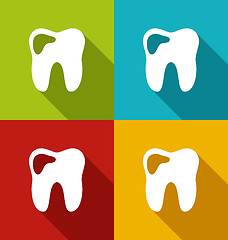 Image showing Icons of human tooth with shadows in modern flat design style