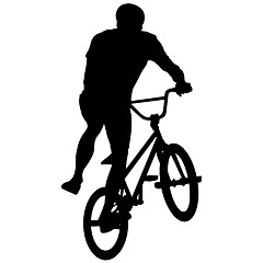 Image showing Set silhouette of a cyclist male performing acrobatic pirouettes. illustration