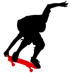 Image showing Silhouettes a skateboarder performs jumping. illustration