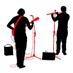 Image showing Silhouettes musicians plays the guitar and flute. illustration