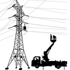 Image showing Electrician, making repairs at a power pole. illustration