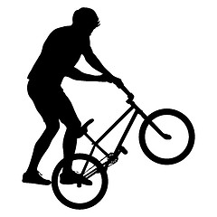 Image showing Set silhouette of a cyclist male performing acrobatic pirouettes. illustration