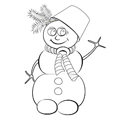 Image showing Colorless cheerful snowman with a bucket on his head