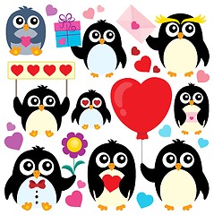 Image showing Valentine penguins theme collection 1