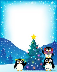 Image showing Penguins around Christmas tree theme 4