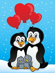 Image showing Valentine penguins in snow