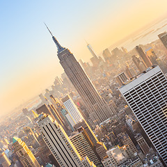 Image showing New York City Manhattan skyline in sunset.