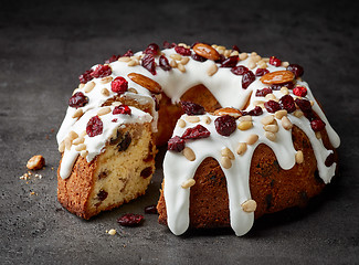 Image showing Fruit cake on grey table