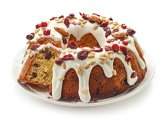 Image showing Fruit cake on white plate