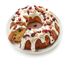 Image showing Fruit cake on white plate