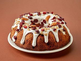 Image showing Fruit cake on white plate