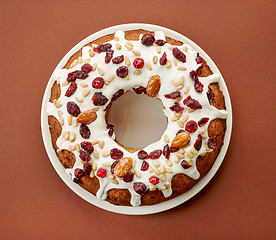 Image showing Fruit cake on white plate