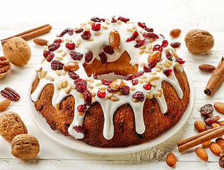 Image showing fruit cake on white plate