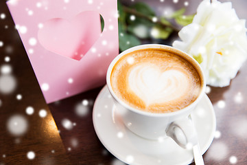 Image showing close up of greeting card with heart and coffee