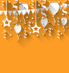 Image showing Happy birthday background with balloons, stars and pennants, tre