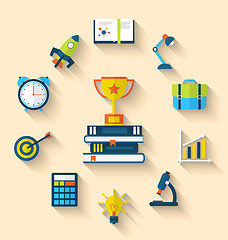 Image showing Flat icons of graduation and objects for high school and college