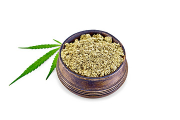 Image showing Flour hemp in bowl with leaf