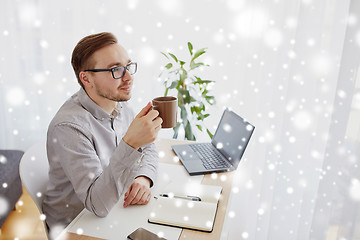 Image showing creative man or businessman drinking coffee