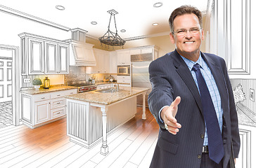 Image showing Male Agent Reaching for Hand Shake in Kitchen Drawing and Photo 