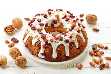 Image showing fruit cake on white plate