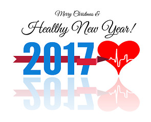Image showing Congratulations to the healthy new year with a heart and cardiogram. Vector illustration