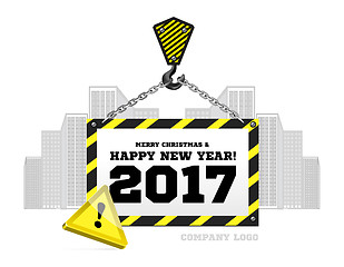 Image showing Congratulations to the New Year on the background of a construction crane