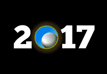 Image showing Happy New Year on the background of a golf ball falling into the hole