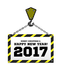 Image showing Congratulations to the New Year on the background of a construction crane