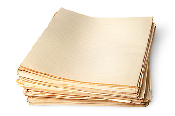 Image showing Stack of old yellowed sheets of school notebooks top view